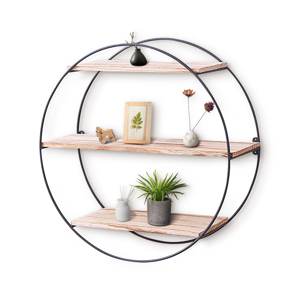 3 Tier Rustic Round Wood Shelves Wall Floating Shelves for Home Decor