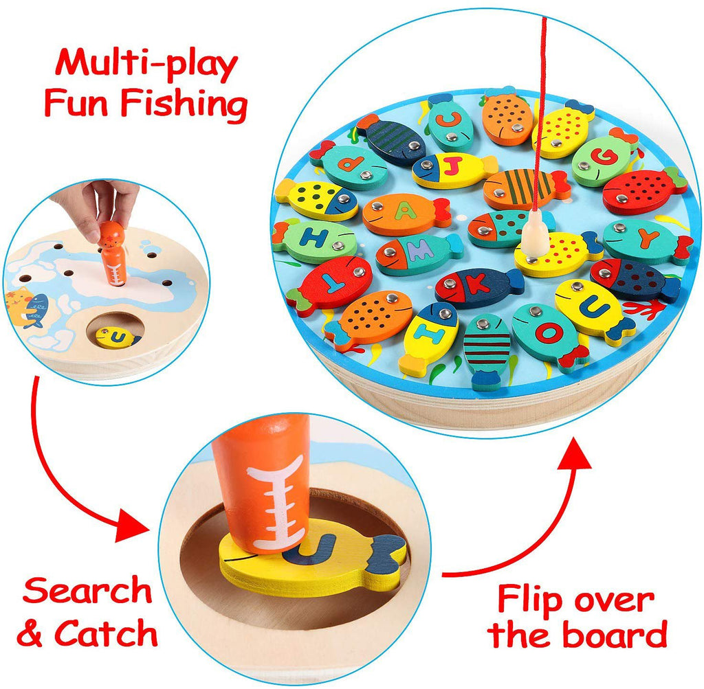 Wooden Toy Magnetic Alphabet Fishing Educational Toy