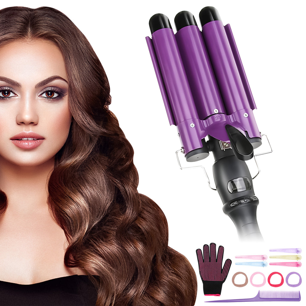 Three Barrel Curling Iron Wand, Ceramic Hair Waver Hair Crimper